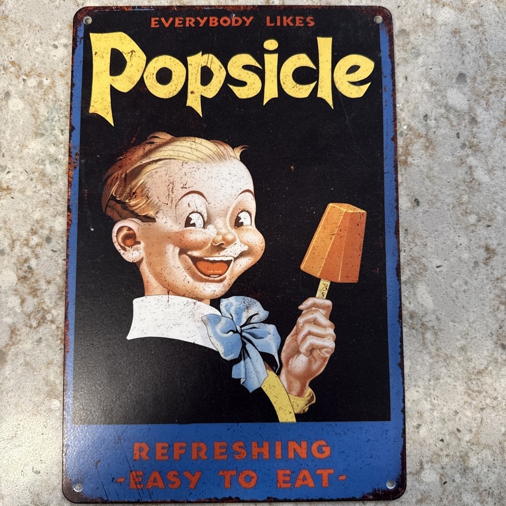 TIN SIGN‎ "Popsicle Boy" Ice cream  Dairy Vintage Mancave Decor Snow pop 12x8